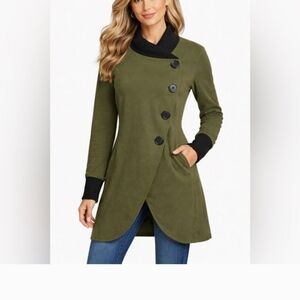 Venus | Olive Green Button-Up Asymmetrical Women's Coat Size 14